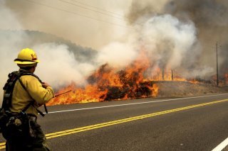 Mais plus que les dégâts potentiels, c'est la vitesse de propagation de cet incendie qui impressionne: en moins de 24 heures, il a ravagé plus de 143 km2, selon l'agence CalFire. KEYSTONE/AP/Noah Berger